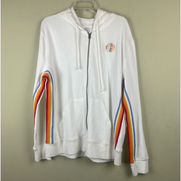 reNeu Earth Full Zip White Hoodie w/ Rainbow Under Arm & Down Side Size Large - Picture 7 of 11